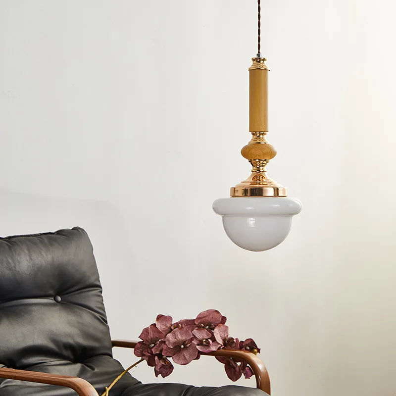 French Medieval Restaurant Glass Small Pendant Lights LED Bedroom Bedside Study Homestay Bar Counter Creative Retro Hanging Lamp