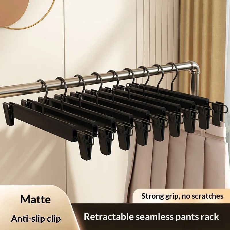 1/5PcsMatte Plastic Trouser Hanger Adjustable Clips Non Slip Seamless Pants Skirt Hanger For Home Garment Store Closet Organizer