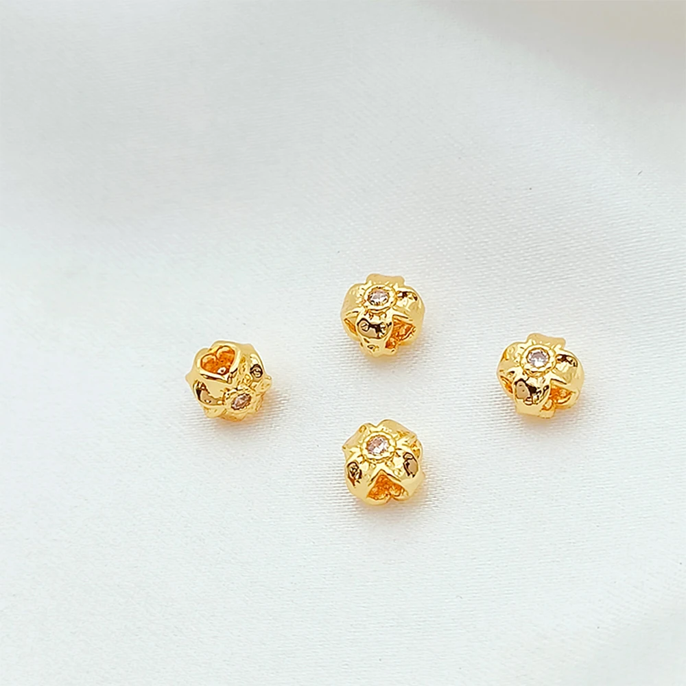 8 Pieces 5mm Brass Coated Gold Inlaid with Zircon Flower Spacer Beads DIY Jewelry Making Necklace Bracelet Accessories Materials