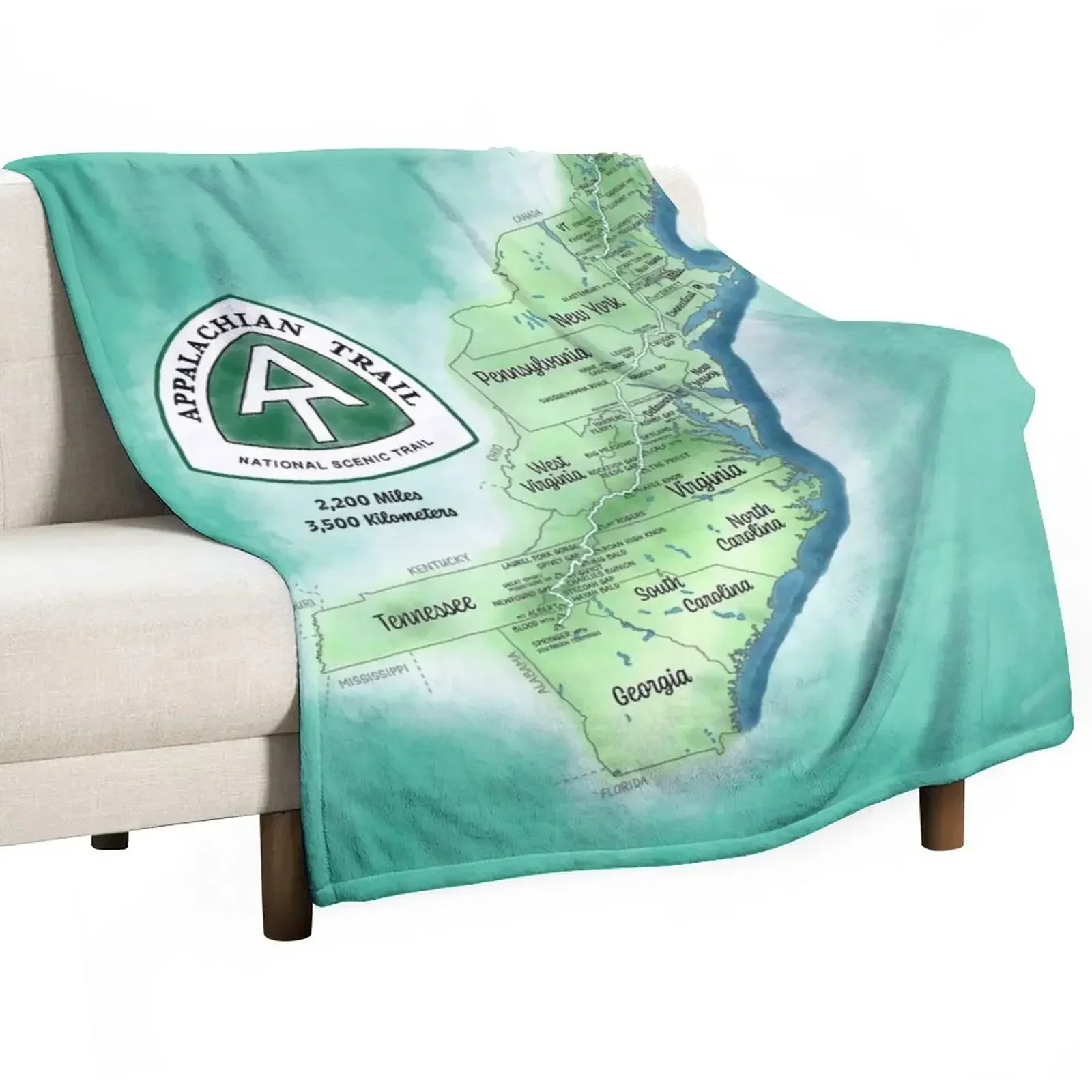 

Appalachian Trail Map Throw Blanket Hairy Nap Decorative Sofa Blankets