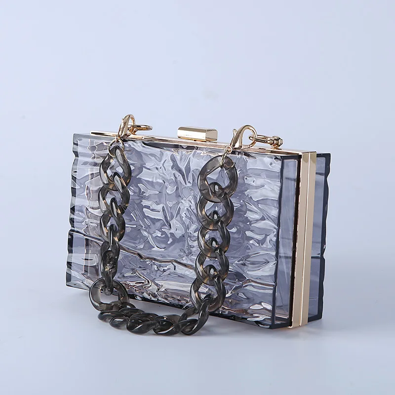 Clear Acrylic Box Shaped Purse and Handbags for Women Party Clutch Bag Fashion Designer Shoulder Bag With Big Acrylic Chain 2022