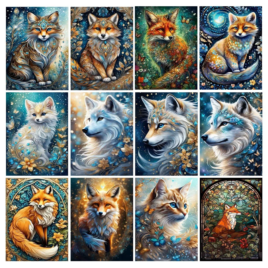 Diy Full Mosaic Art Fox And Wolf Diamond Painting New Collection 2024 Animals Rhinestone Embroidery Cat Picture Wall Decor