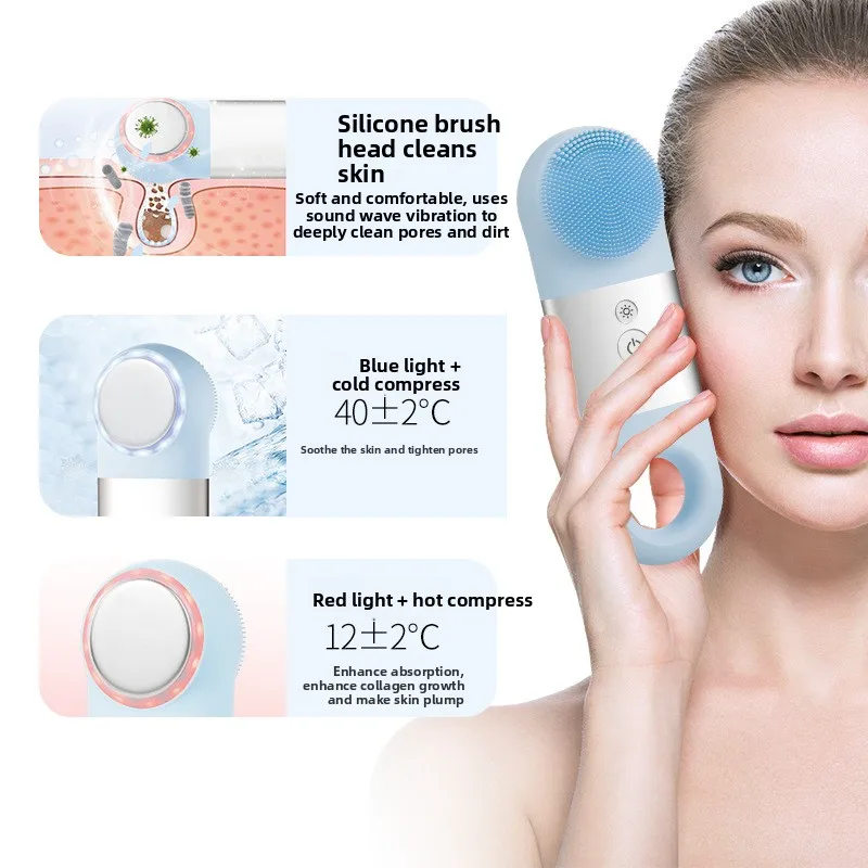 2026 Portable Silicone Electric Cleanser with Hot Cold Compress Function Household Facial Cleaning & Massage Beauty Tool