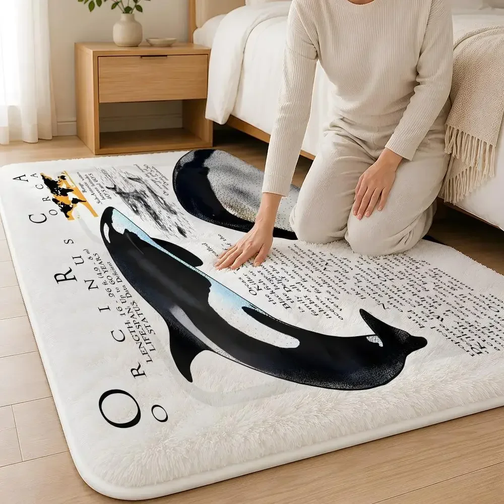 Whale and Shark Seashells Turtles Octopus Fish Marine Life Ocean Animals Floor Mat Machine Washable Soft Flannel Area Rug