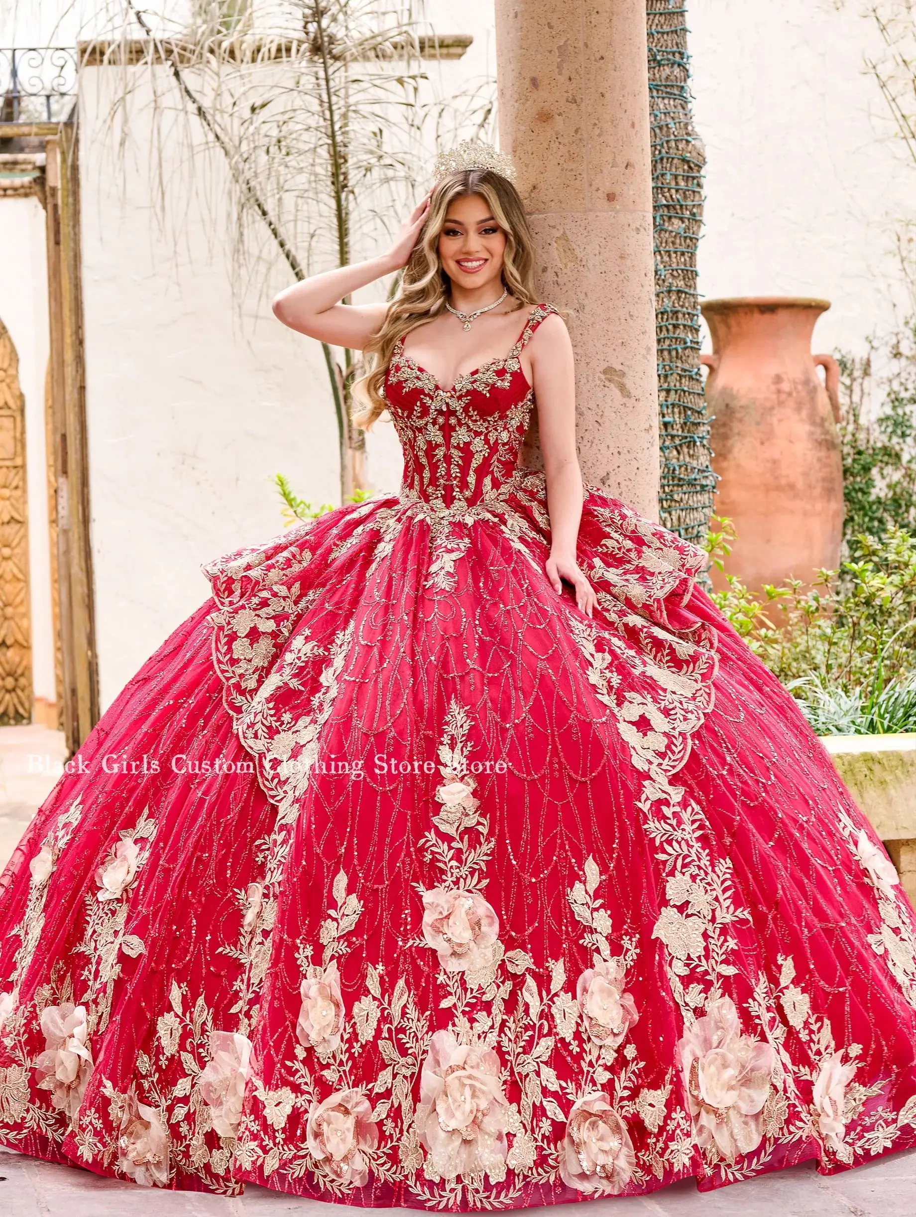 Red Princess Ball Gowns 2024 Sexy Suspenders Dazzling Crystal Beaded Applique Mexico Charro16 Dress فساتين سهرات