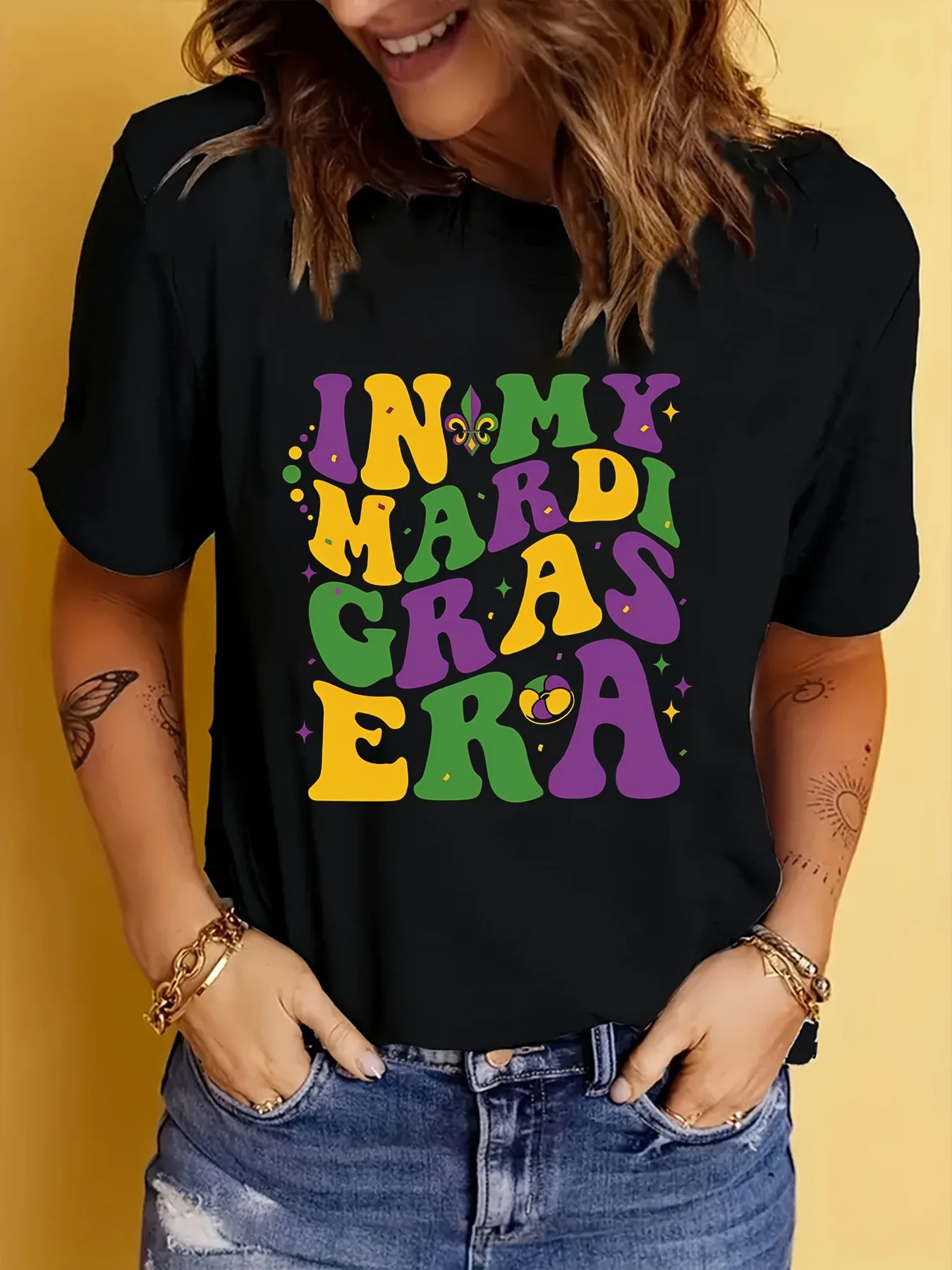 In My Mardi Gras Era Groovy De Lis Fat Tuesday Women T-shirt Short Sleeve Tees Women New Style Women's Tshirt Tee Tops for women