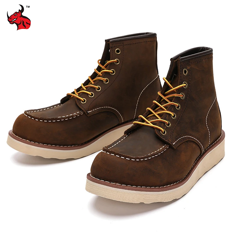 

Durable Leather Motorcycle Boots Retro Cowhide Moto Higth-Cut Boots Motorbike Riding Shoes Vintage Style Motor Rider Shoes Men