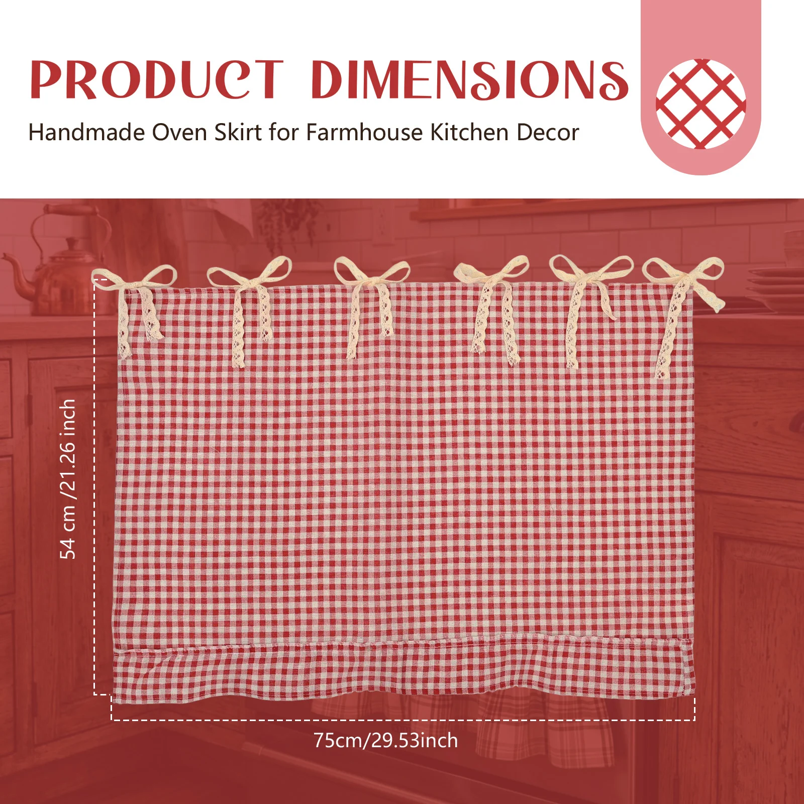 Handmade Oven Skirt Curtain with Ruffle Trim Rustic Kitchen Styling Oven Skirt Oven Curtain Stove Curtain Farmhouse Oven Skirt