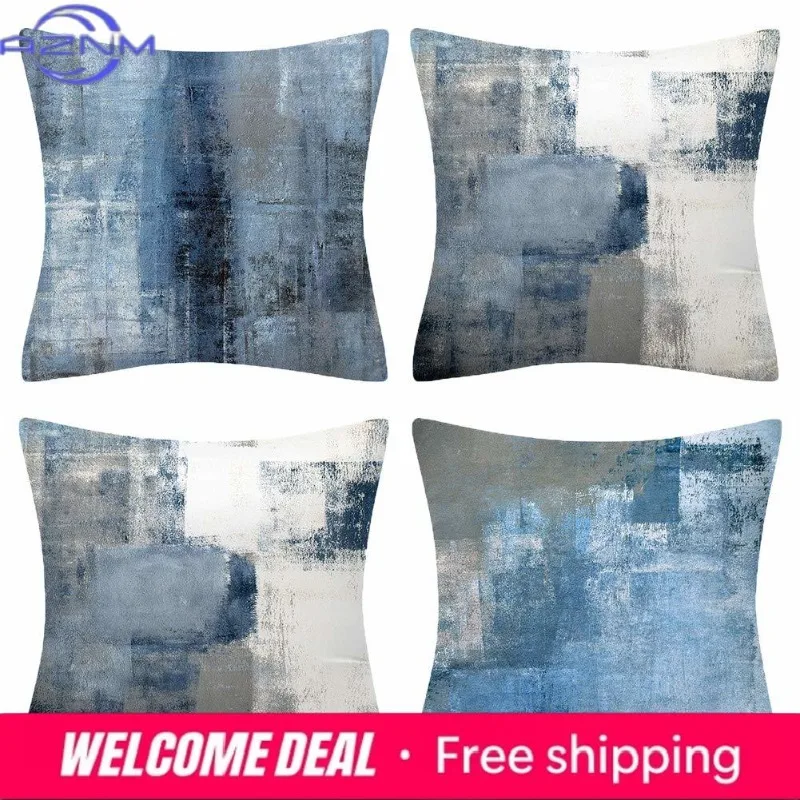 1PC Abstract Blue Grey Pillow Cover, Modern Textured Art Cushion Case for Sofa Bedroom Home Decor, No Pillow Insert