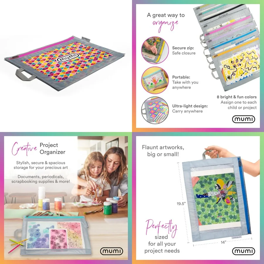 Grande organizzatore di progetti 19,5 x 14 per adulti Custodia per portafoglio artistico durevole con spazio di archiviazione per poster Scrapbooking Scho