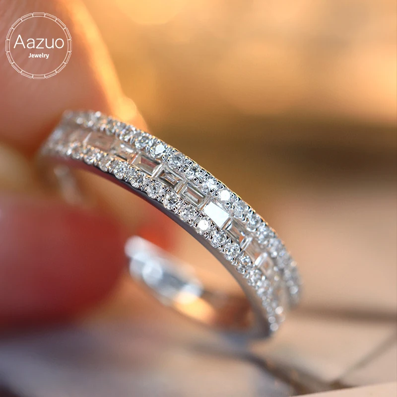 

Aazuo Luxuryjewelry18Kgold White Gold Natrual Diamonds 0.55ct Lines Ring Gift For Women Luxury Engagement Halo anillos mujer