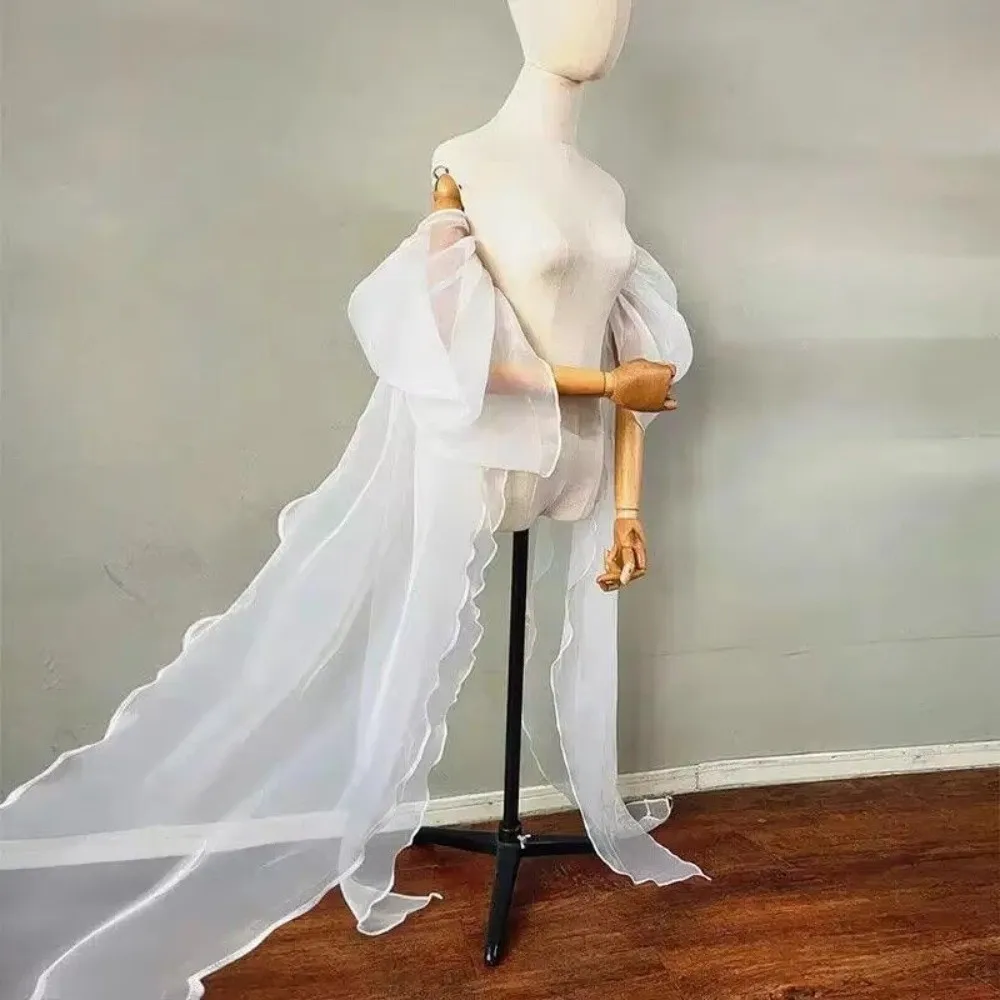 New Fluffy Bridal Arm Sleeves Seethrough Organza Puff Sleeves Wrap Detachable Long Tail Ribbon Wrap Sleeves Wedding Ceremony