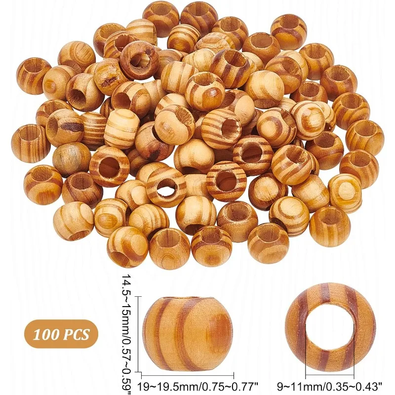 100PCS Pine Wood Beads 19mm in Diameter 10mm Large Hole Wooden Craft Beads Macrame Beads Loose Spacer Beads for Macrame Craft