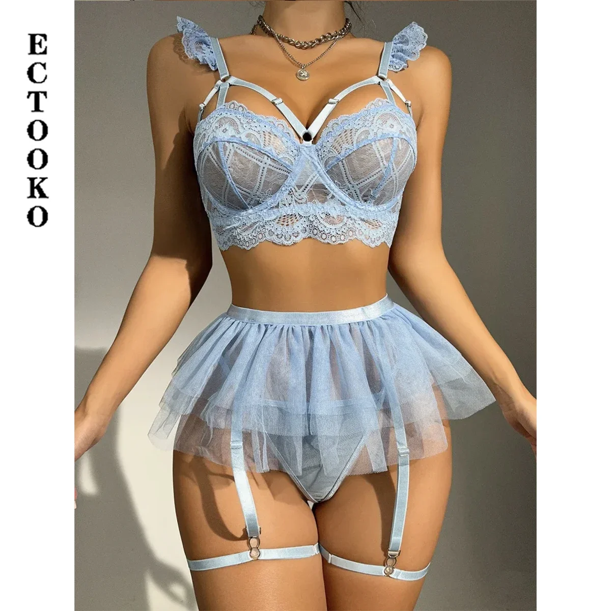 

Сексуальное эротическое нижнее белье ECTOOKO, комплект для подвязки, бесшовное нижнее белье с эффектом пуш-ап, экзотические комплекты из тюля