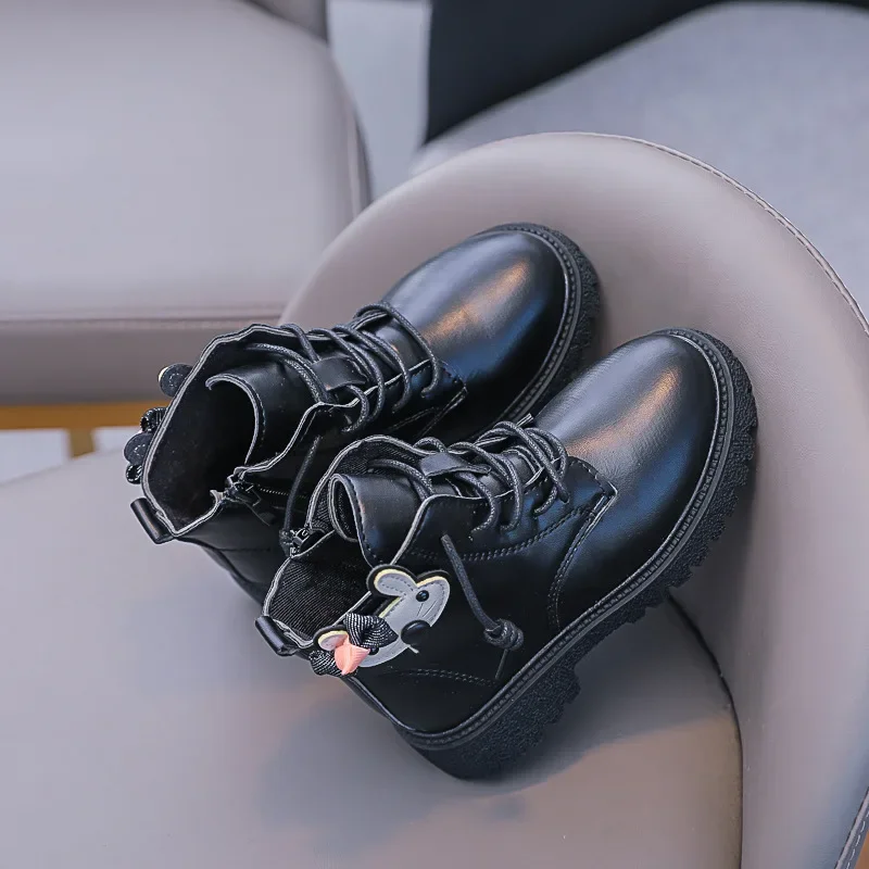 الخريف الشتاء الأطفال النمط البريطاني أزياء الأطفال أحذية عارضة أحذية بوت قصيرة الفتيات عارضة الجبهة جلد أحذية واحدة الفتيان الأحذية #5