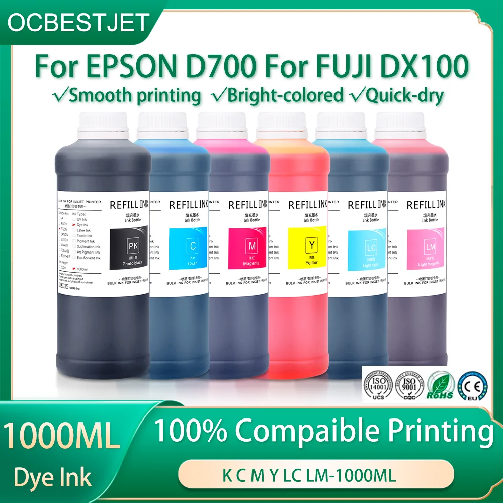 1000ML Dye Ink For Epson D700 PX700 D880 For FUJI DX100 DE100 All Inkjet Printers T7811 T7816 T7821 T7826 Refill Bulk Ink