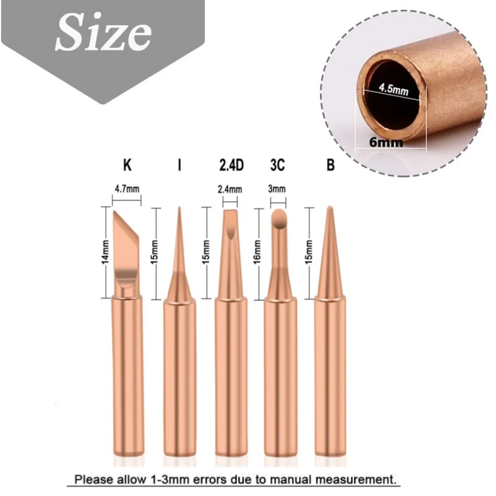 Kit di punte per saldatore da 5 pezzi 900M all\'interno di punte per saldatore sostituibili in rame nudo caldo strumento per testa di saldatura senza