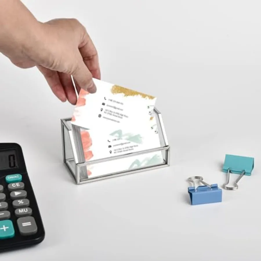 حامل بطاقات عمل زجاجي من Feyarl، حامل بطاقات Business me، عرض منظم بطاقات العمل، تخزين لطاولة سطح المكتب ng #3