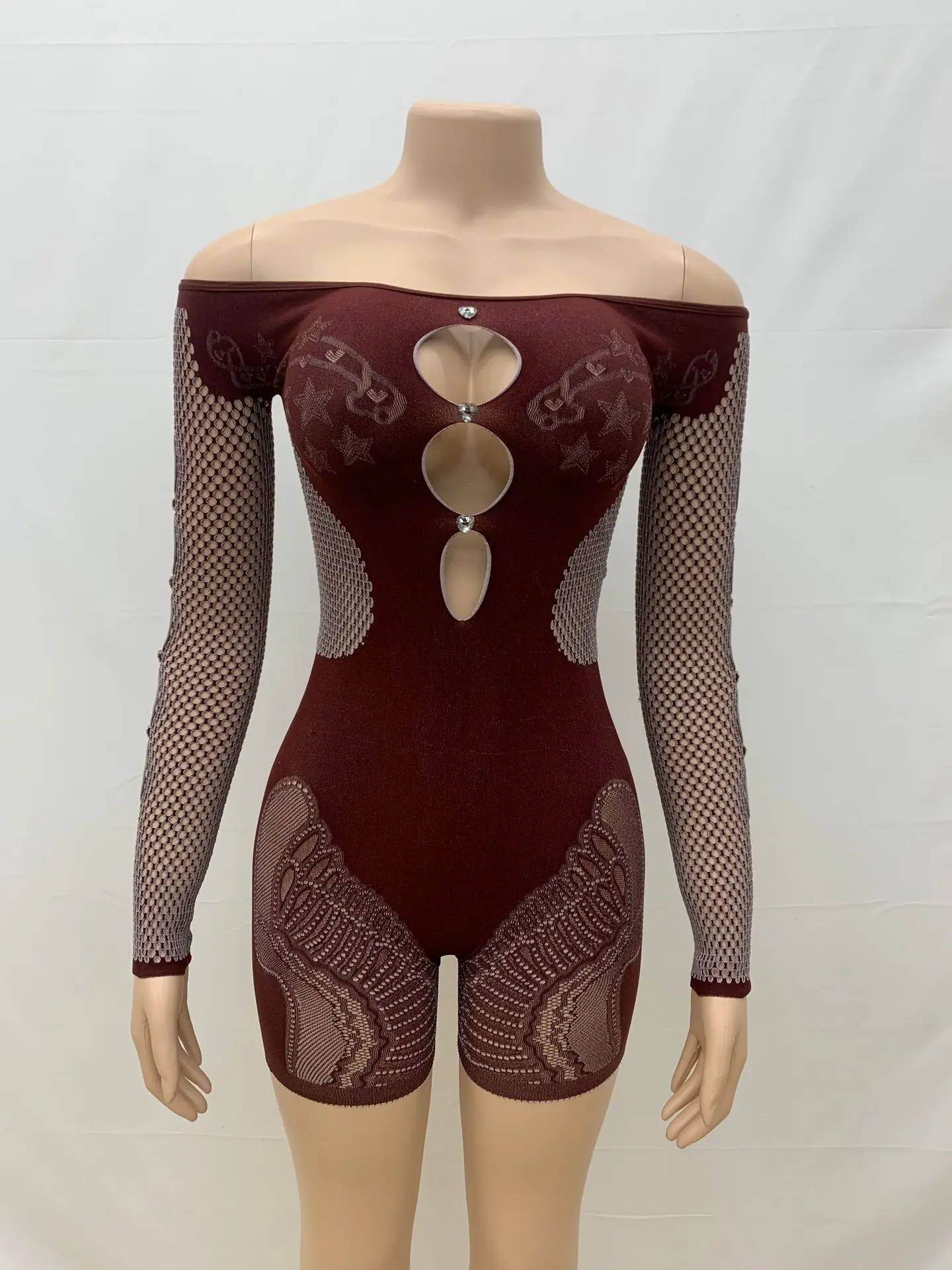 BKLD New 2025 Women Clothing Solid Color Off The Shoulder Slash Neck Slim Sexy One Pieces Knitted Long Sleeve Hollow Out Rompers