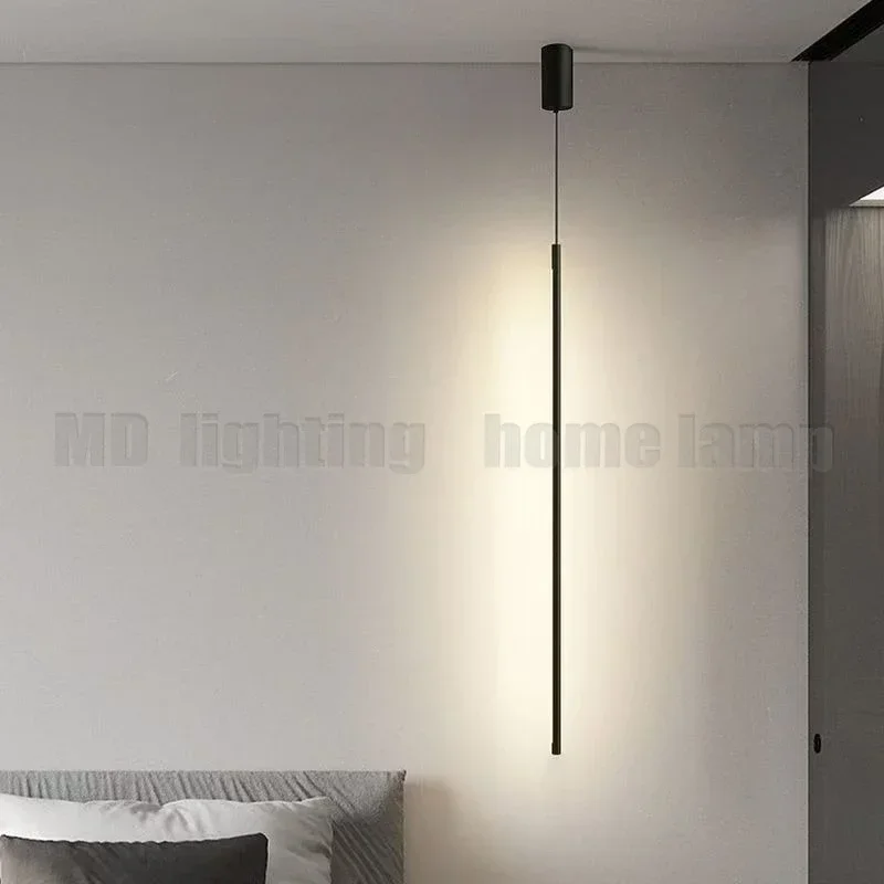 

Modern LED Longer Pendant Lights dining room Bedroom Decor Bedside Black Background Hanging Lamp Chandeliers Restaurant Fixtures