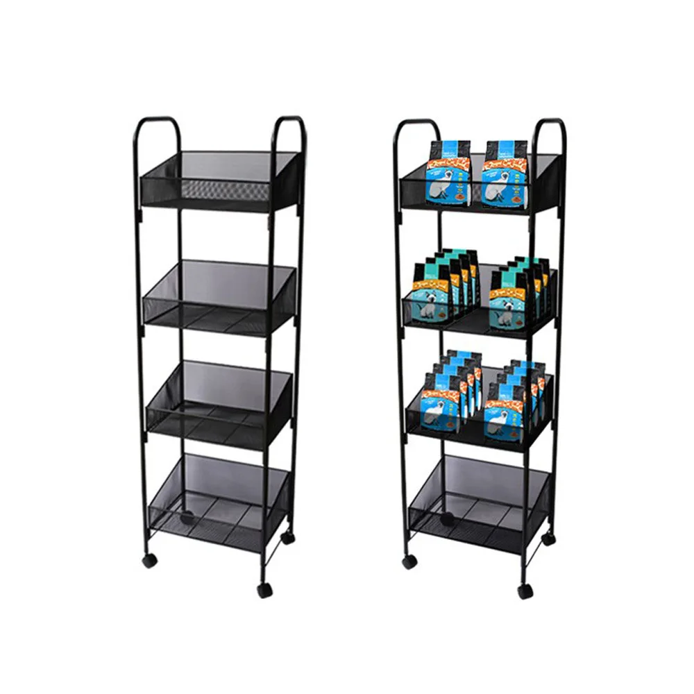 

Multifunctional metal trolley, three-layer, four-layer, five-layer store, supermarket storage rack, iron mesh basket, mobile
