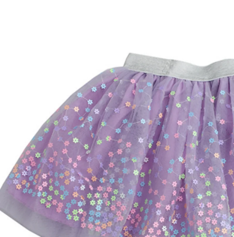 Eternal Garden Violet Girls Flower Sequin Pleated Princess Tutu Skirts Short Pants Under Children Dance Elastic Waist Skirt Mini