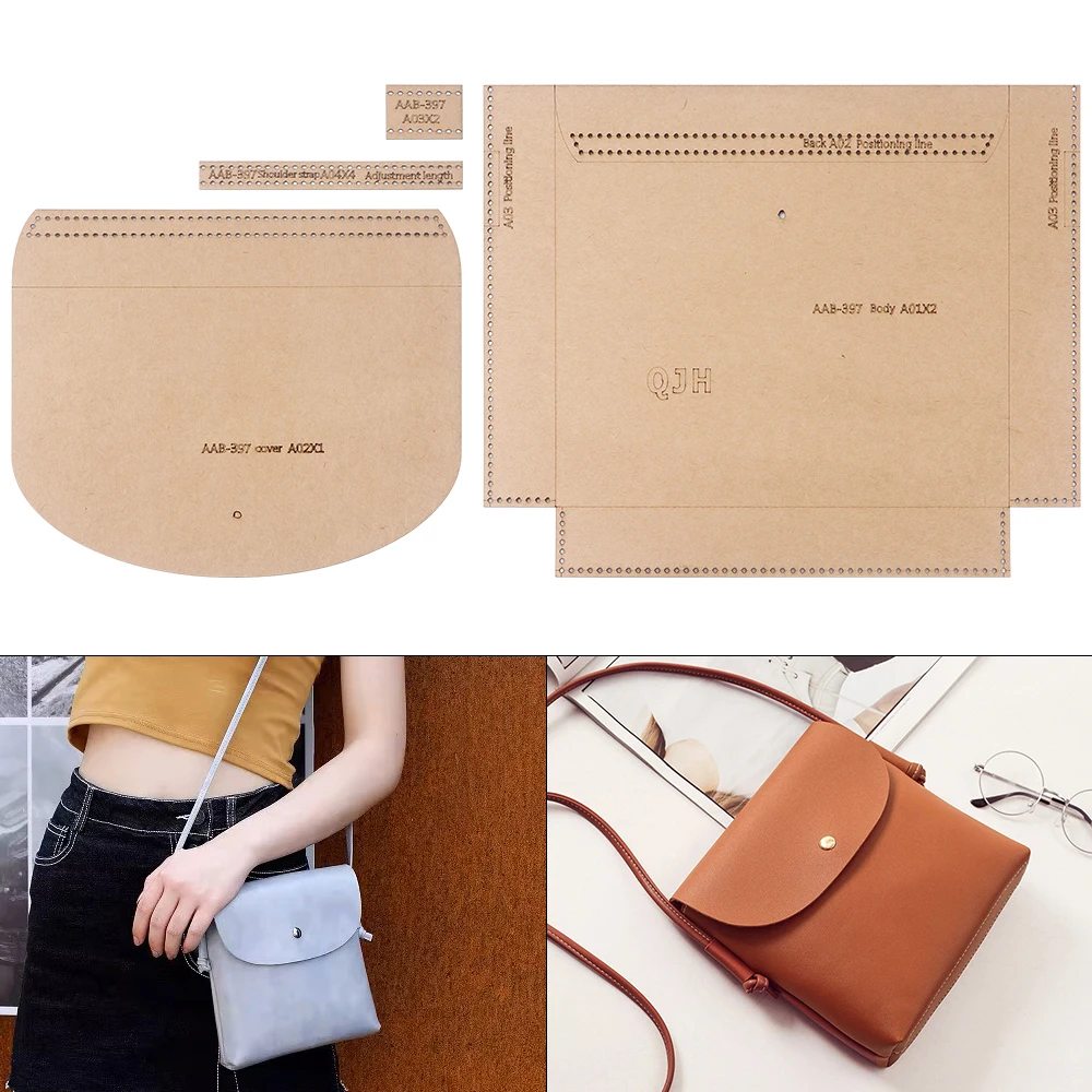 DIY Leather Template, Kraft Paper Pattern Drawing Stencil of Hand Making Small Simple Messenger Bag & Shoulder Storage Bags
