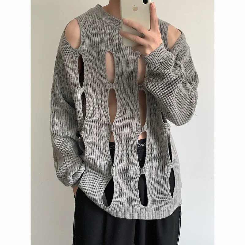 Winter Hollow Sweater Men Warm Casual Knitted Pullover Men Streetwear Korean Loose Long Sleeved Sweater Mens Jumper Clothes