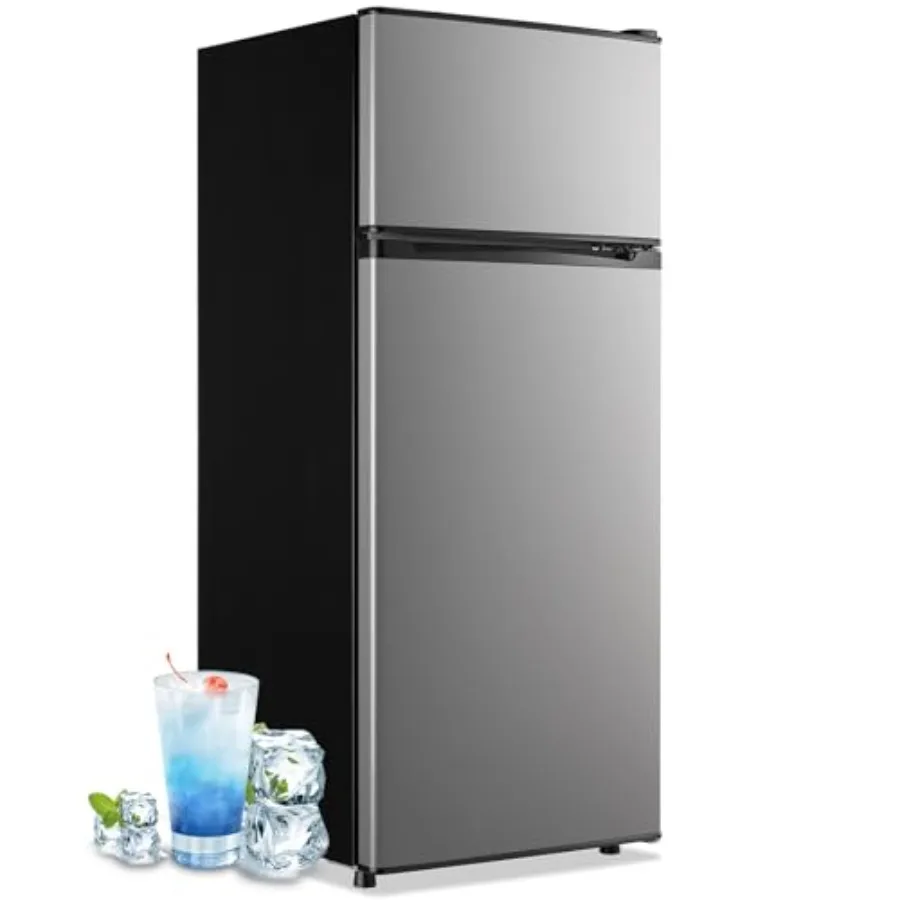 

4.5 CU.FT Refrigerator Silver Two Door Fridge with 7 Temperature Settings Spacous Capacity Ideal Size for Modern Kitchen 3 Glas