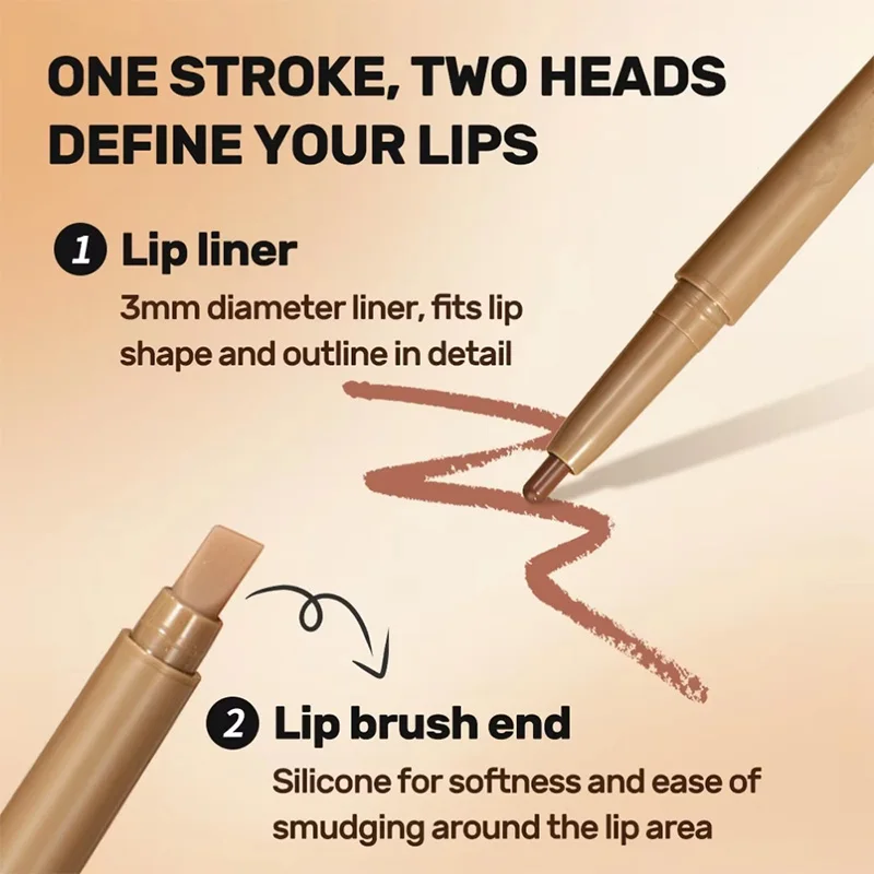 Dwustronna, jedwabista konturówka do ust z polipeptydami, zestaw konturówki i pędzla 2 w 1, wysokopigmentowana szminka konturowa, długotrwała, wodoodporna