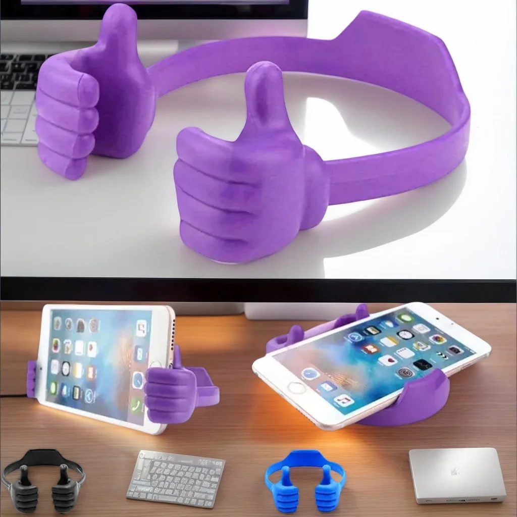 

Thumbs-Up Cell Phone Holder - Adjustable Plastic Desktop Stand for iPhone Xiaomi Samsung (Multi-Color)