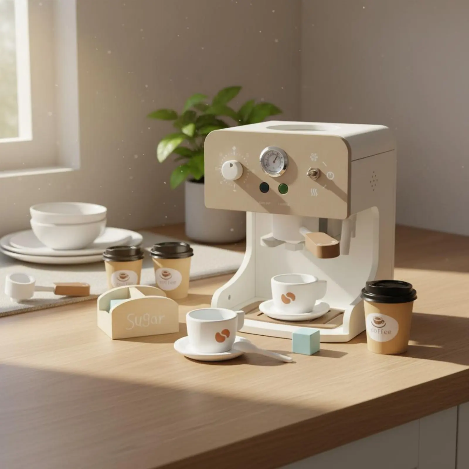 Wooden Coffee Machine Toy Stimulates Creativity Wooden Toy Coffee Appliance Espresso Machine User Playset Natural Wood Pretend