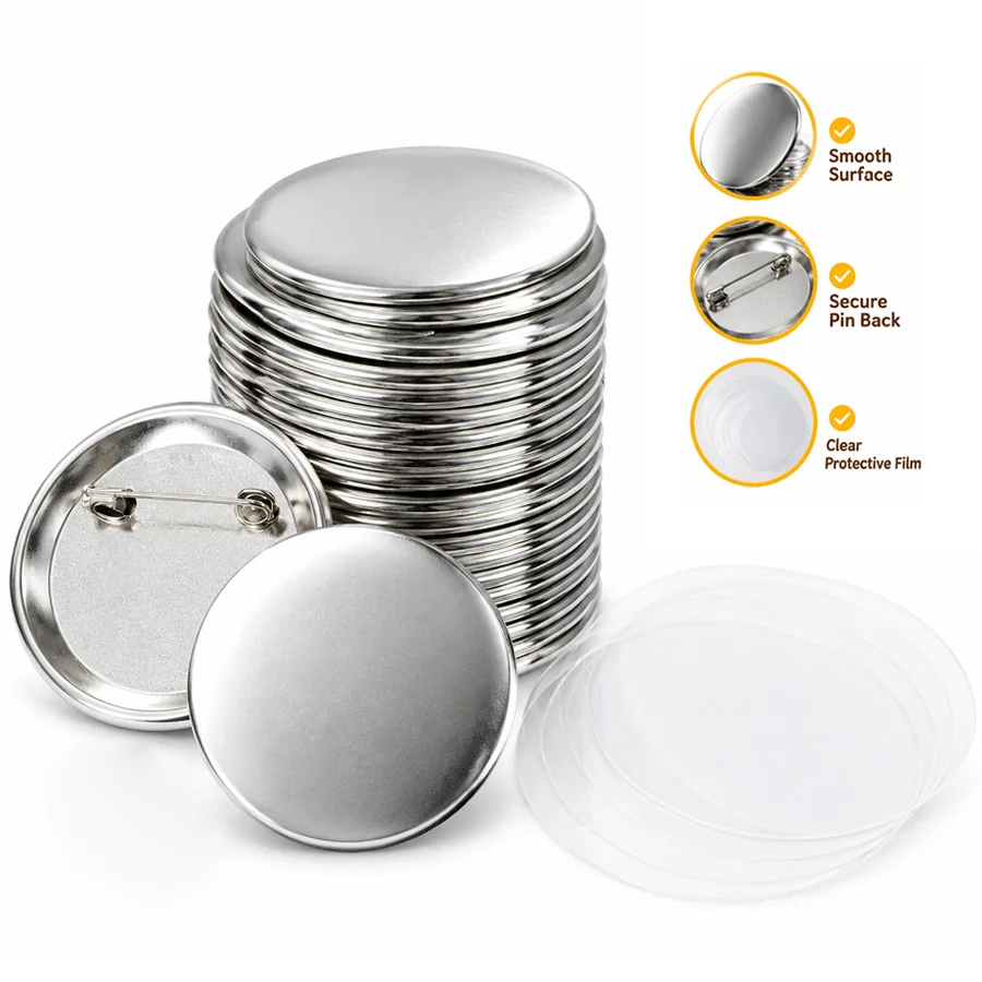 12sets DIY Blank Round Metal Button Badge Parts with Safety Pins Clear Films Handcraft Materials Art Creation Party Gift XJM