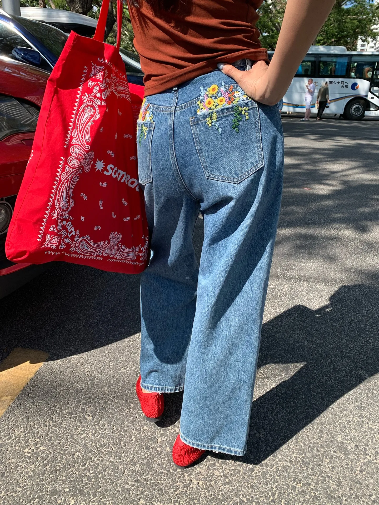 

High Waist Embroidered Women's Jeans Design Sensation Small ence Straight Leg Pants Casual hine Embroidery Denim