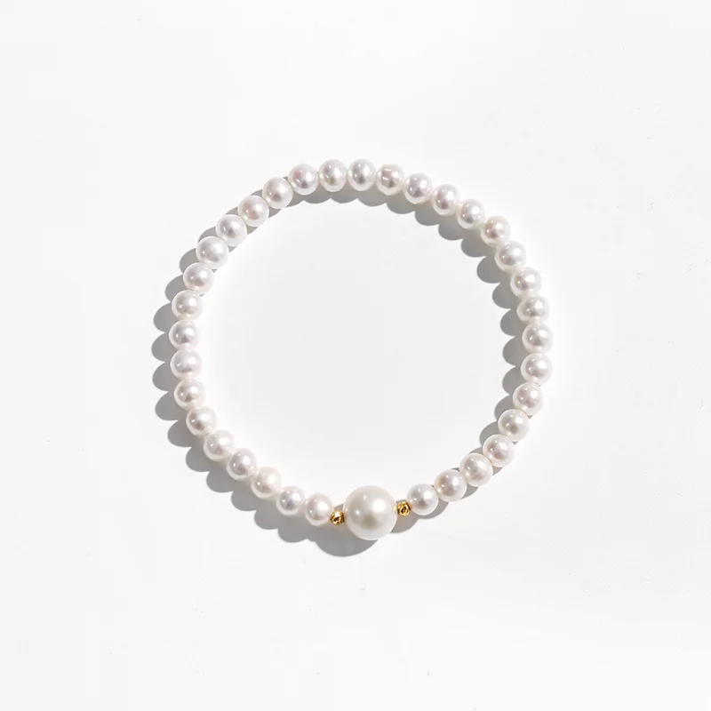 Nucleus-Freshwater Pearl Elastic Women Design 18K Gold Australian White Beaded Bracelet Jewelry