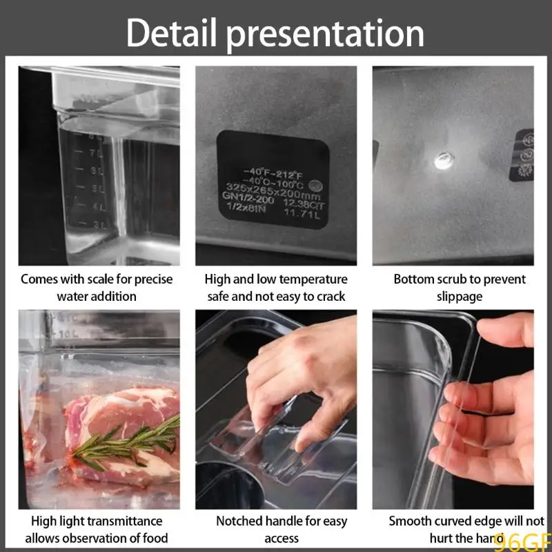 96GF درجة حرارة منخفضة ، دائرة طباخ بطيئة منخفضة ، خزان مياه بالفراغ بالفيديو مع غطاء