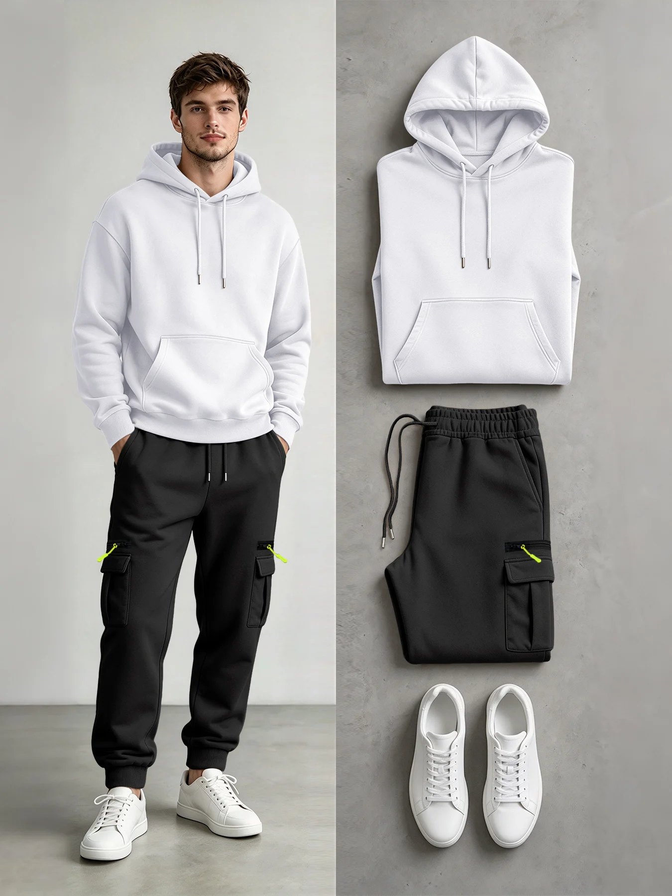 Men's 2-piece outfit set, new autumn/winter style, casual, fashionable, warm pullover hooded sweatshirt and sweatpants, relaxed