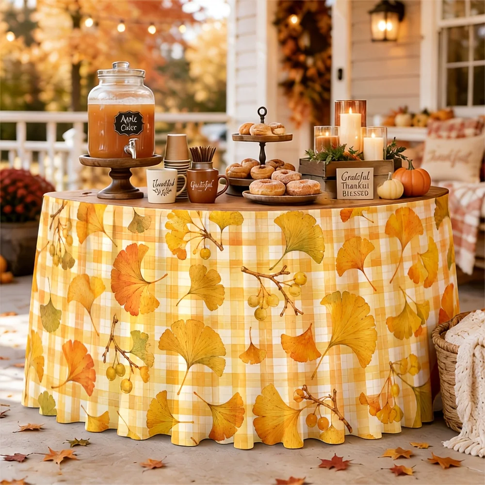 tableskirt autumnal ginkgo leaves cheered bagro harvest season fall foliage Thanksgiving decor tablecove