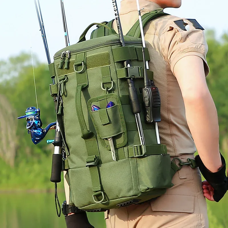 

Tactical Fishing Backpack Tackle Bag with Rod Holders Fish Equipment Storage Camping Hiking Outdoor Multifunctional Bag