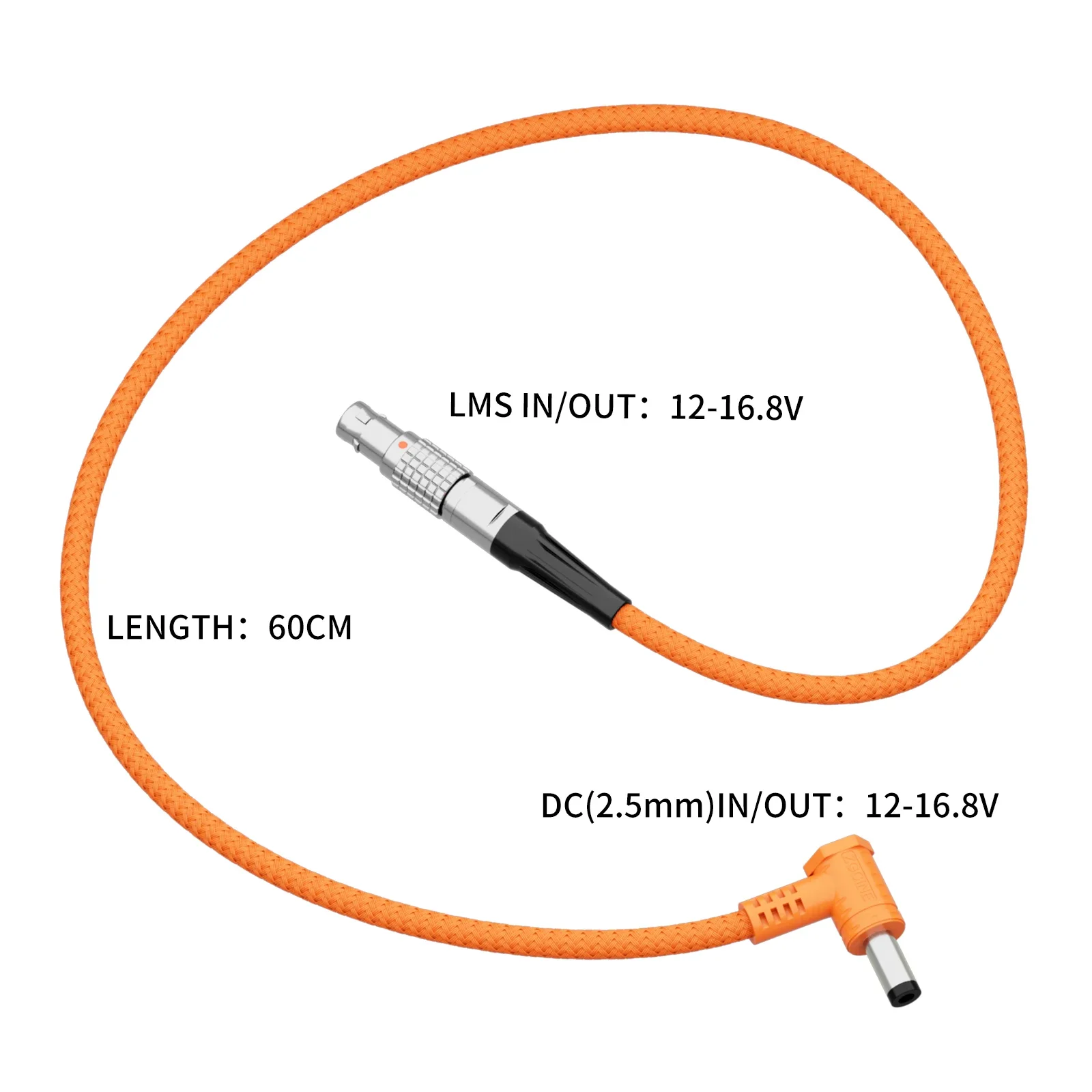 ZGCINE Straight 2-Pin to DC Power Cable 5.5x2.5mm 100W 5A Max 60cm Nylon Braided for Teradek Bolt Atomos SmallHD Monitors