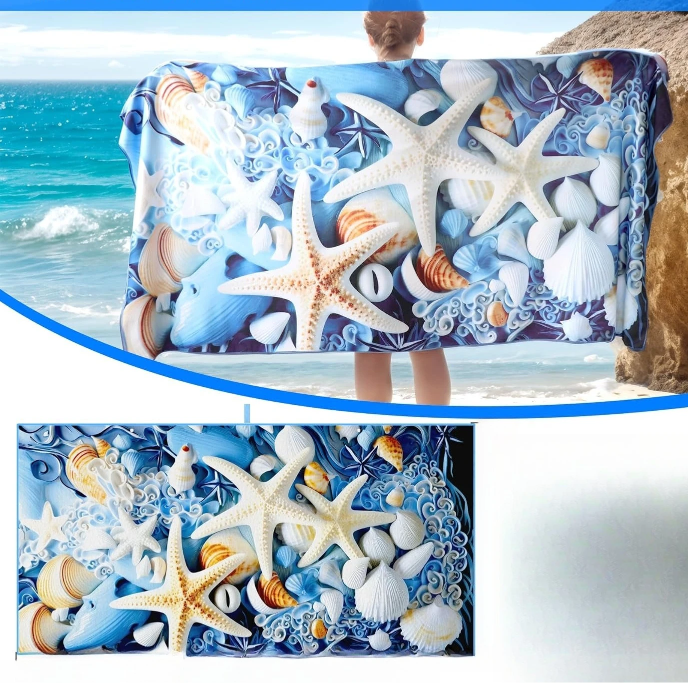 1PC Star fish pattern Beach Towel for Family stuffs friends Gifts Quick-Dry Sand free For Bath Yoga Beach Camping Swimming GYM