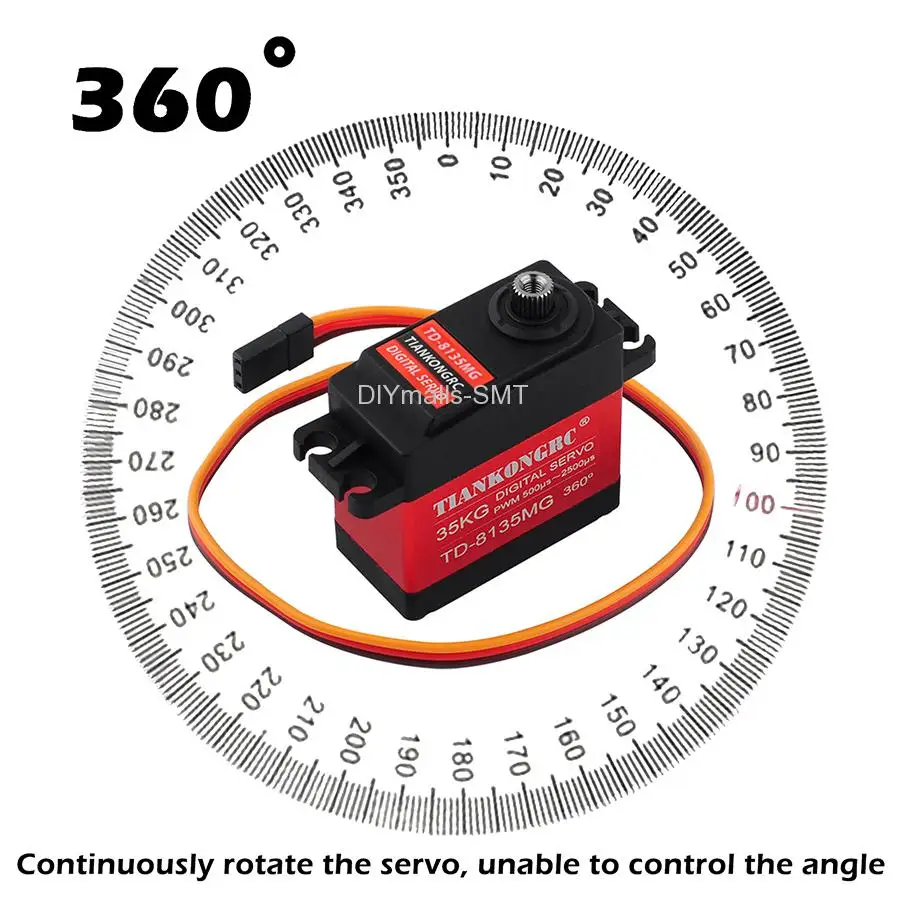 TD-8135MG 35KG Servo 360 Degree Continuous Rotation Servo Digital Coreless Large Torque Metal Gear for DIY Robot Robotic