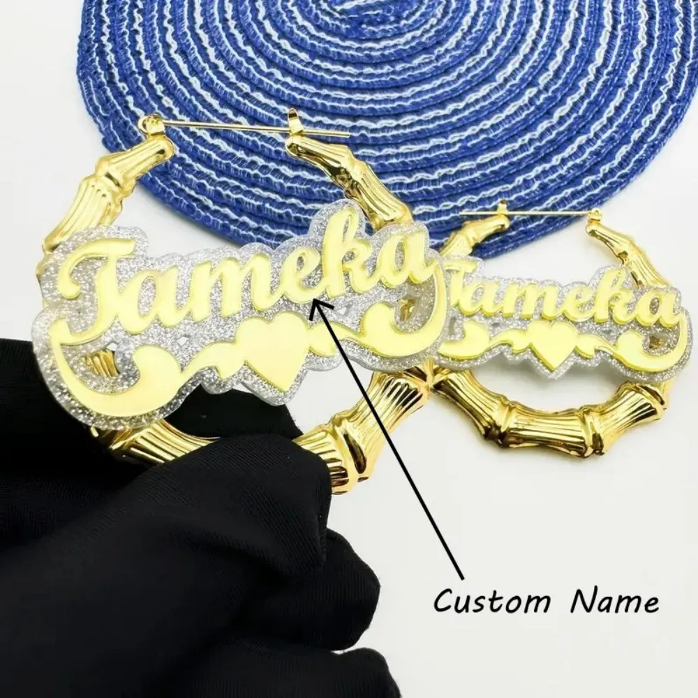 

Customized Bamboo Earrings Personalized Text Stainless Steel Earrings Fashion Big Earring for Friends Family Wife Girlfriend