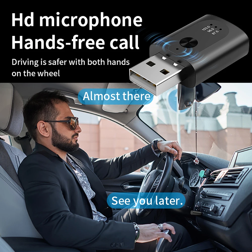 Car Bluetooth 5.3 Mini Usb Transmitter Receiver 87.5Mhz-103Mhz Handsfree Call Car Kit Auto Wireless Audio Adapter for Fm Radio