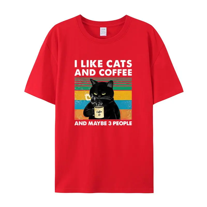 2025, Sommer-Modetrend, Rundhals-T-Shirt für Katzen und Kaffee, geeignet für Männer und Frauen, lockere, vielseitige, atmungsaktive Unisex-Oberteile