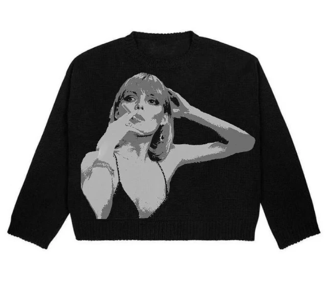 

Women's Sweater Tops Temperament Commuting Loose Versatile Graphics Print Round Neck Long Sleeve Crochet Knitted Sweater