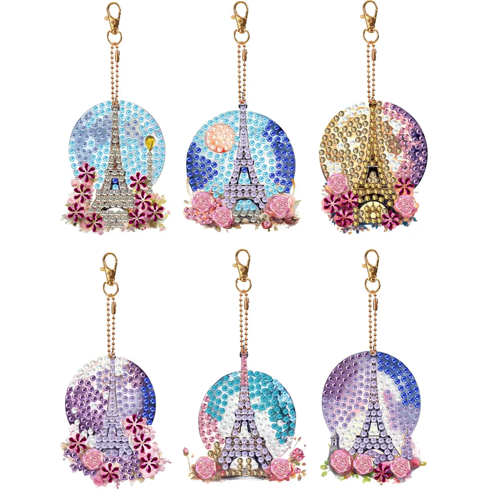 

6Pcs DIY 5D Diamond Art Keychain Double-Sided Diamond Keychains Crystal Rhinestone Diamond Mosaic Key Chain for Art Crafts