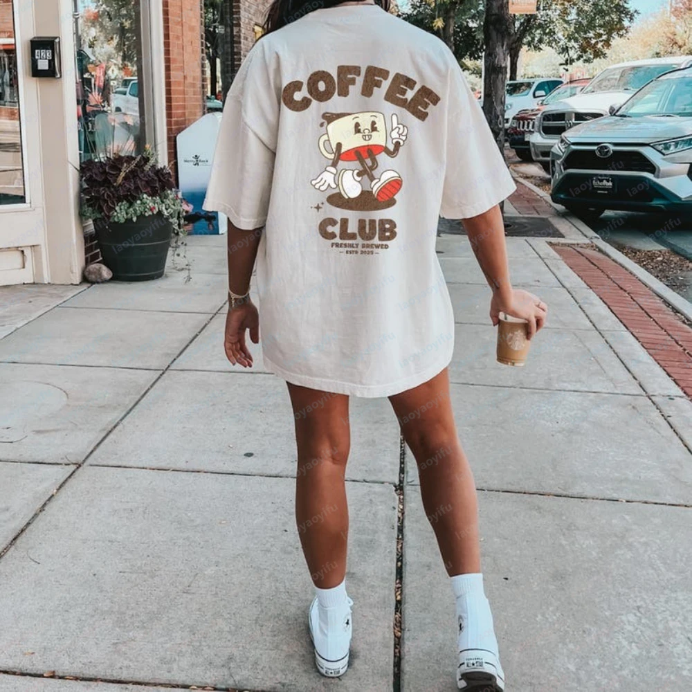 Coffee Club Aesthetic Retro Vintage Graphic T-shirt Bohemian Retro Tee Grunge Hippie Boho Graphic Coffee Lover Streetwear Tops