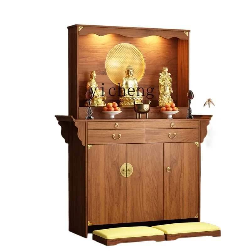 

Tqh Buddha Cabinet God of Wealth Altar Buddha Shrine Home with Door Incense Burner Table Guan Gong Bodhisattva Worship Table