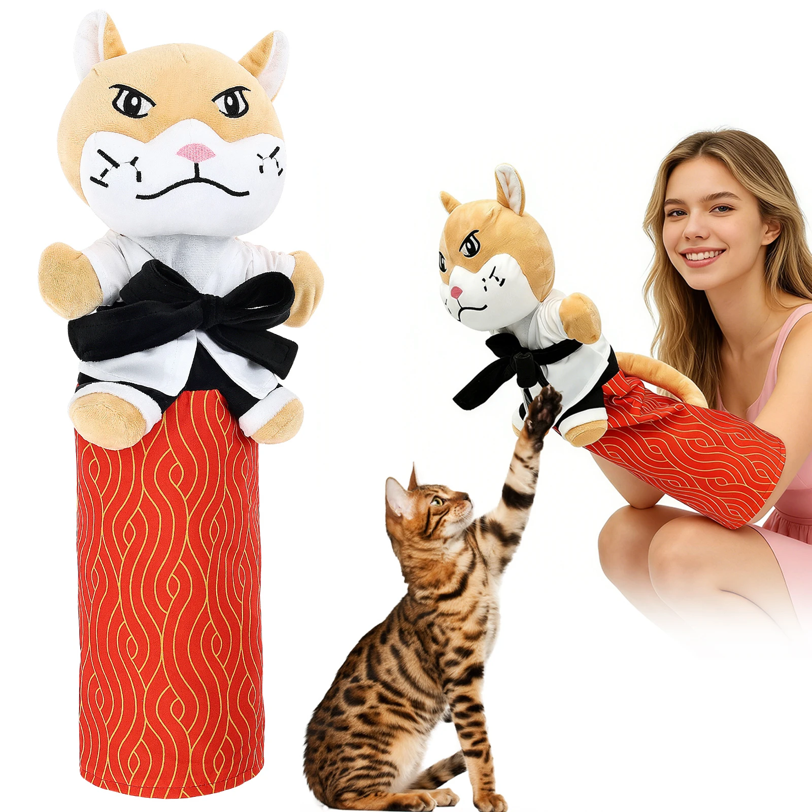 Karate-Kitty-Plüsch-Handpuppe für Katzenwrestling – Interaktive, weiche Katzenwrestling-Boxhandschuh-Handpuppen für Haustiere